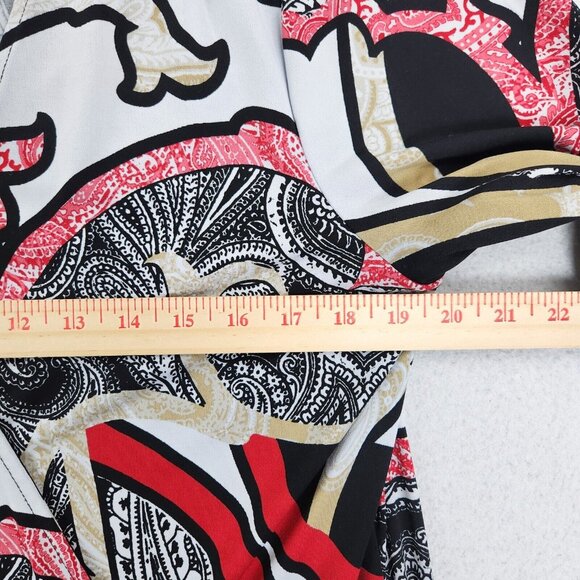 Chicos Shirt Womens 2 Black Red Large Printed Lightweight 3/4 Sleeve Blouse - Picture 3 of 11